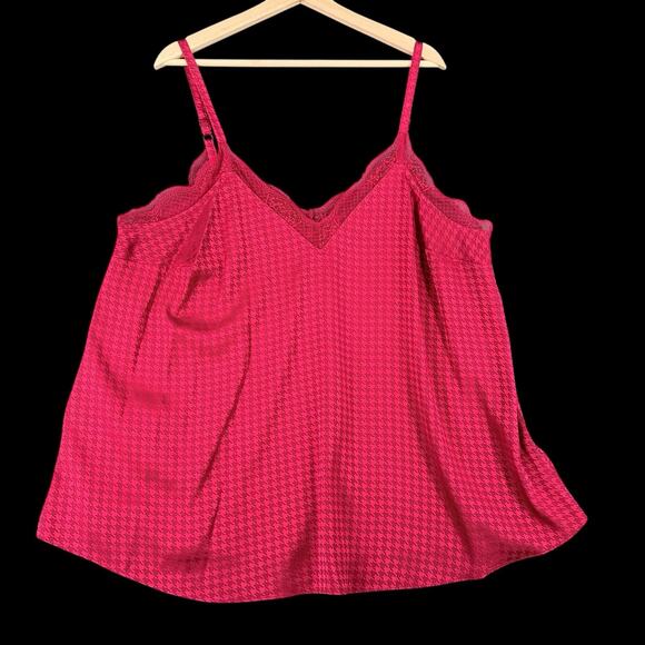 Torrid Womens Lace Trim Cami Top Sz 1X Red Houndstooth Spaghetti Strap - Picture 1 of 10